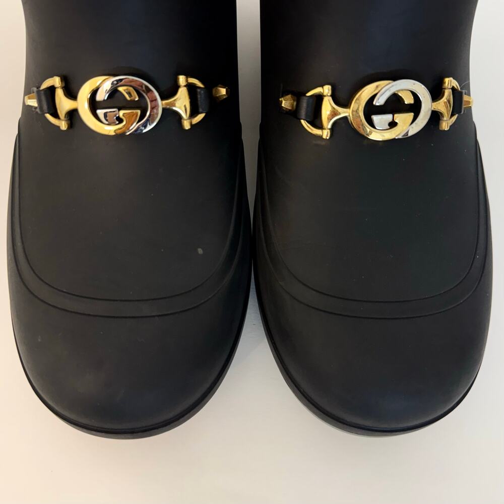 Gucci Crosby Rubber Ankle Boots Shearling Lining GG Horsebit Women's 40 (US10) - Picture 5 of 16